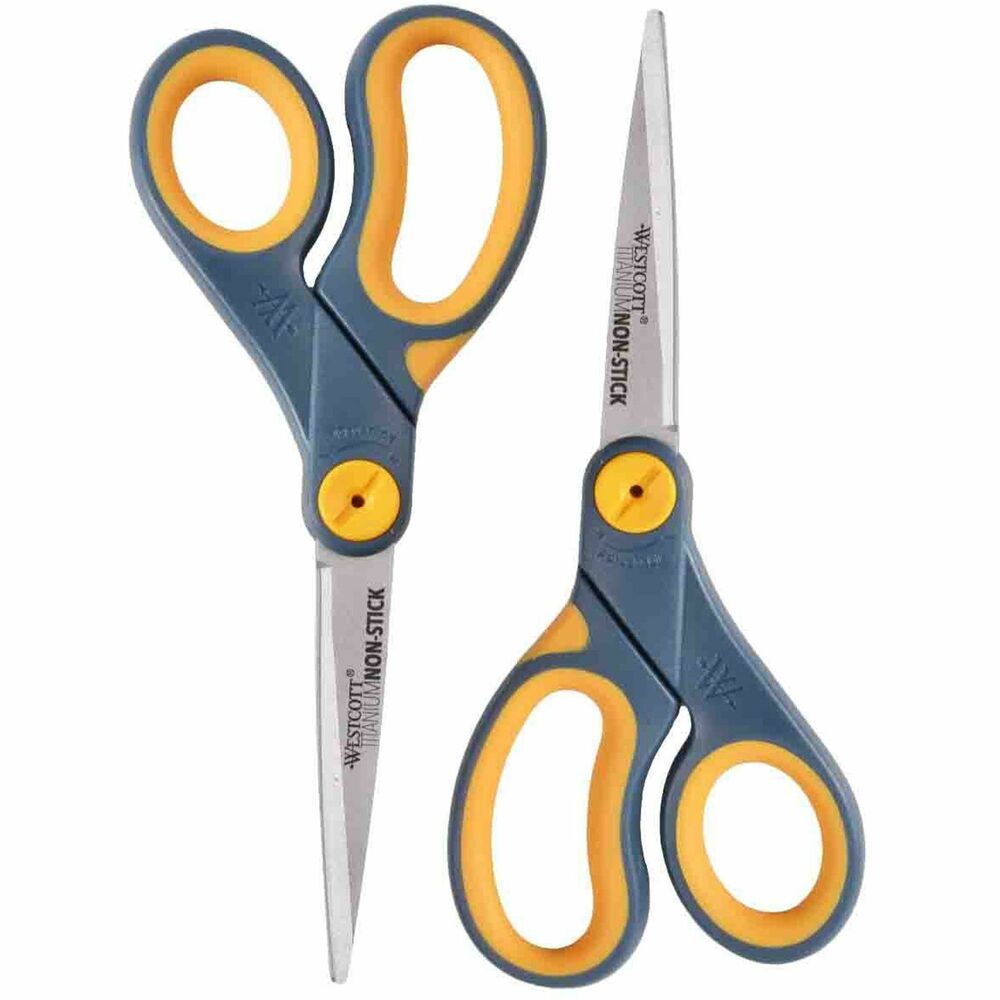 Image of Acme United Corporation Scissors, Titanium Bonded, 8"L, Straight, 2/PK, Gray/Yellow