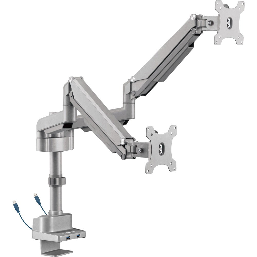 Image of Lorell Monitor Arm, Dual, w/Pole, w/3.0 USB, Adjustable, Gray