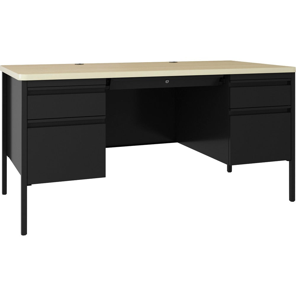 Image of Lorell Desk, Double-Pedestal, 60"x30"x29-1/2", Maple/Black