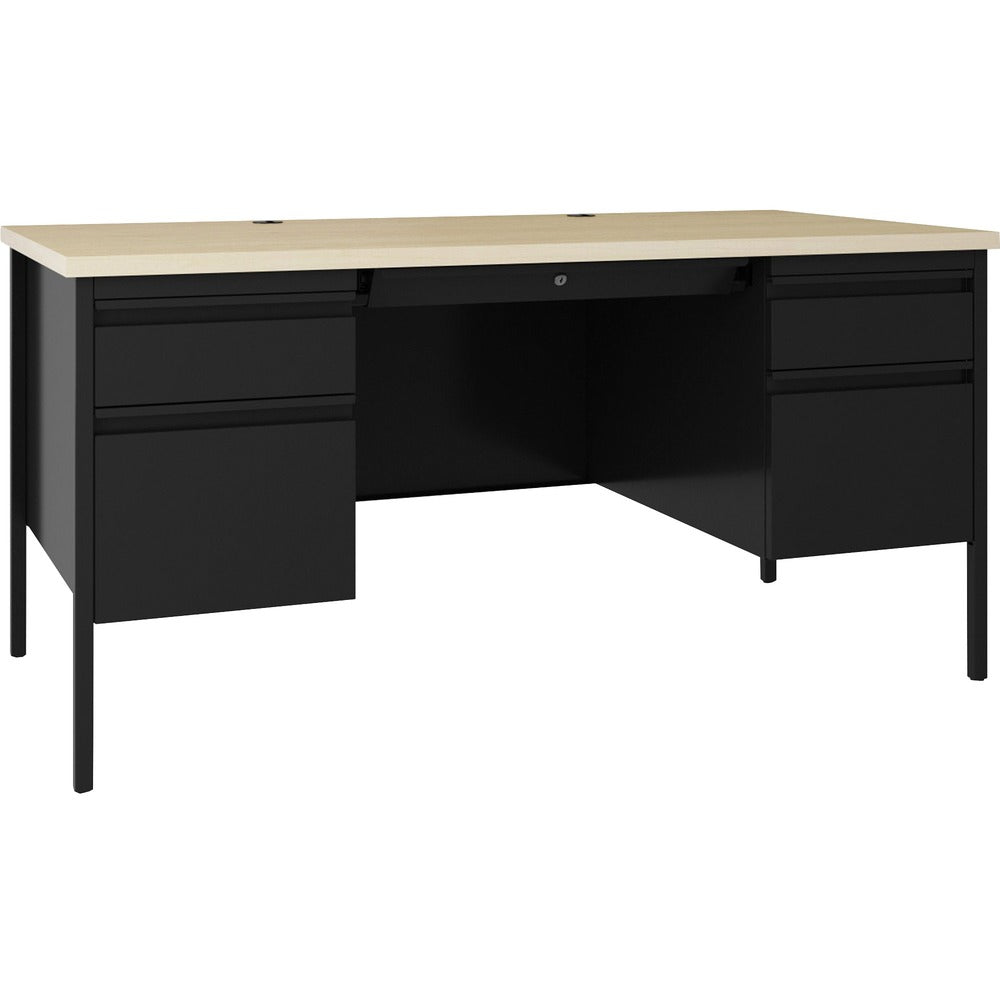 Image of Lorell Desk, Double-Pedestal, Steel, 60"x30"x29-1/2",Maple/Black