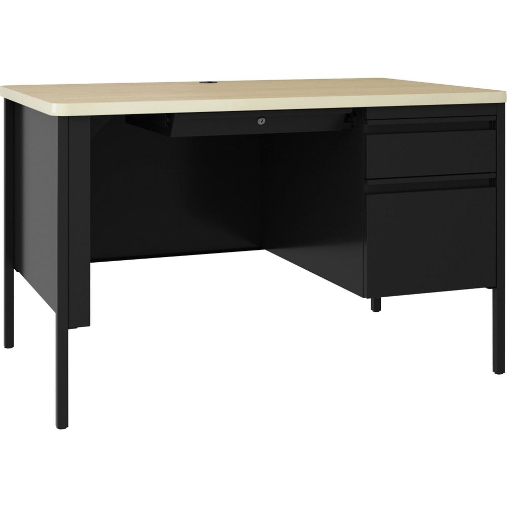Image of Lorell Desk, Right-Pedestal, Steel, 48"x30"x29-1/2",Maple/Black