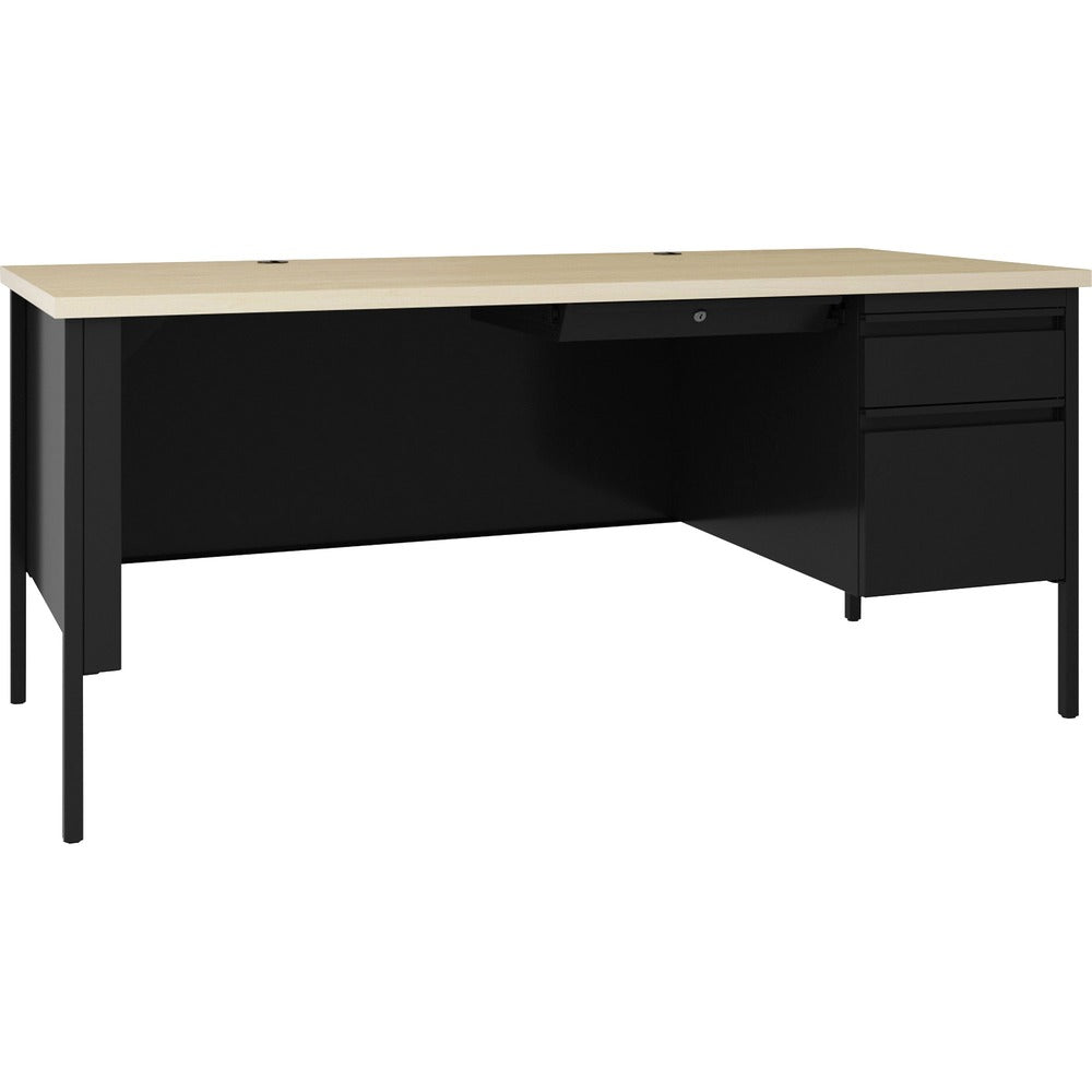 Image of Lorell Desk, Right-Pedestal, Steel, 66"x30"x29-1/2", Maple/Black