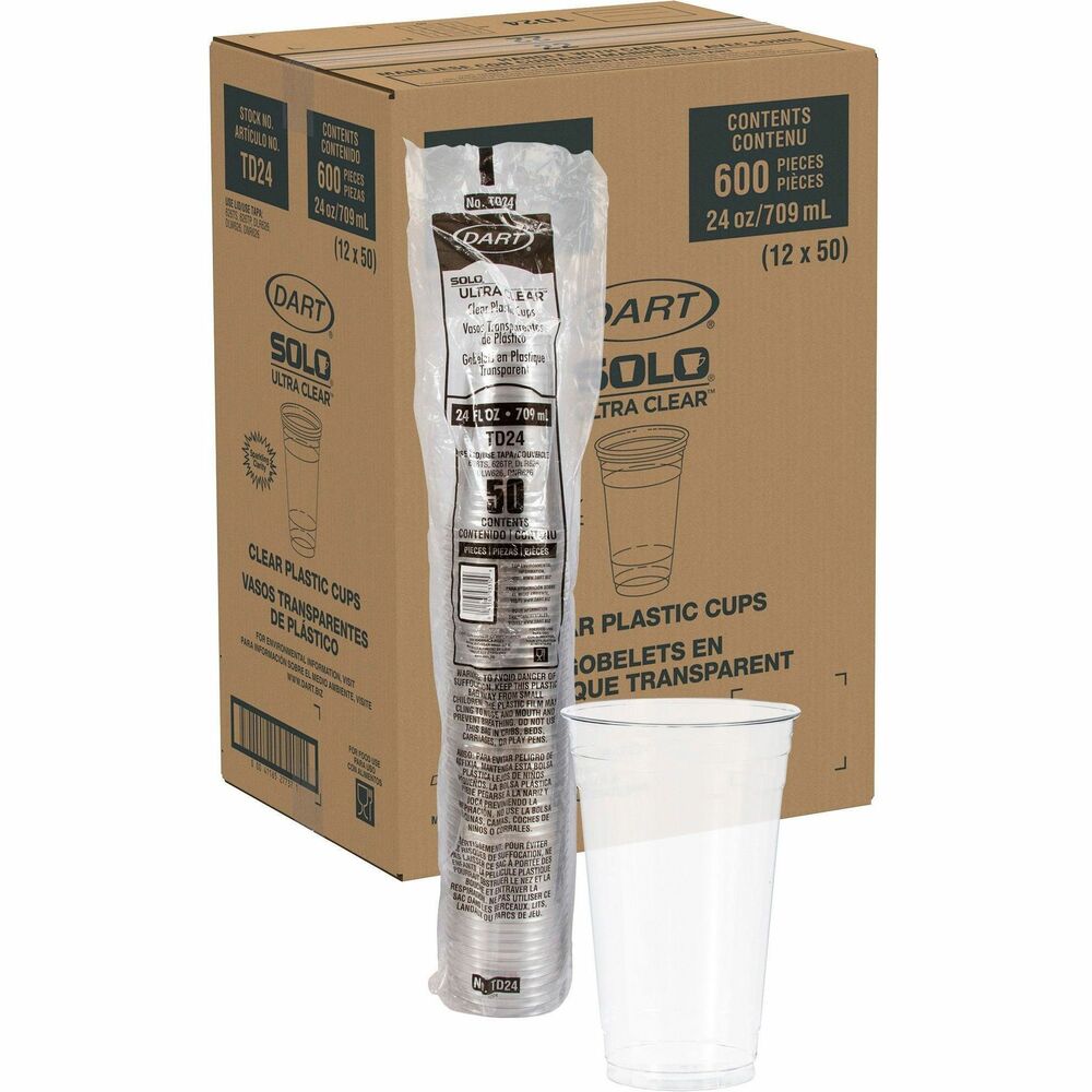 Image of Solo Cup Company Cold Cups, PET, 24oz, 50/Bag, 12/CT, Clear
