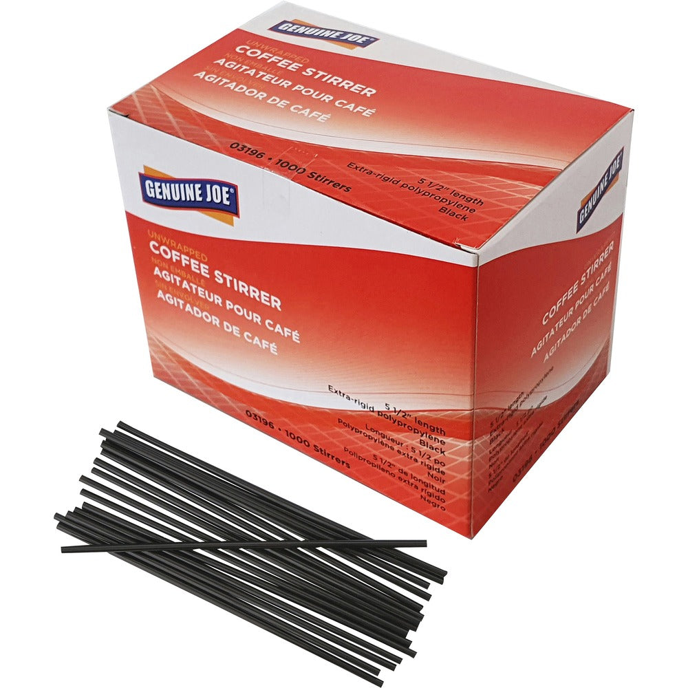 Image of Genuine Joe Stirrer, Single Tube, Unwrapped, 5-1/2"L, 1000/BX, Black