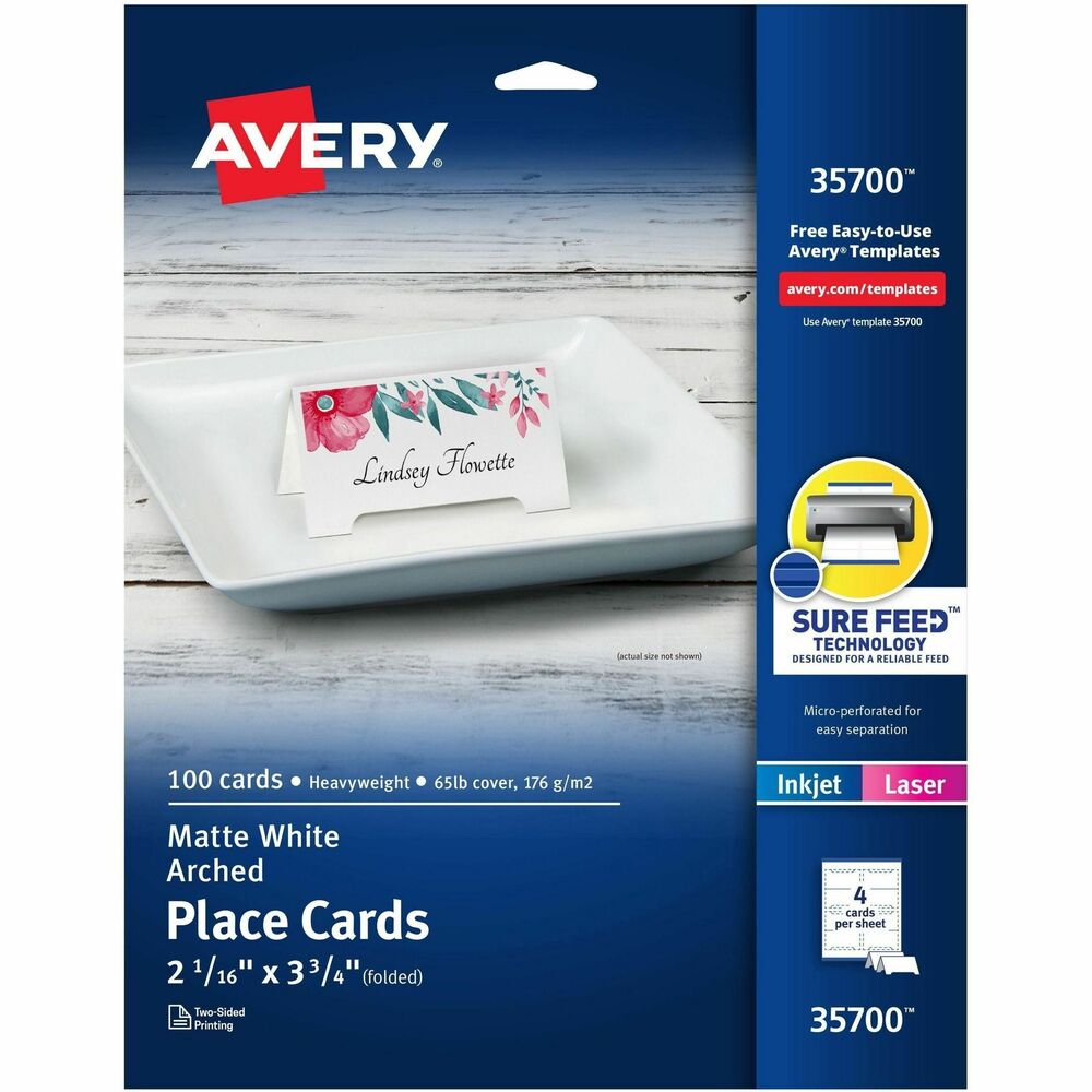 Image of Avery Tent Cards, Arched, Laser/Inkjet, 2-1/16"x3-3/4", 100/PK, WE
