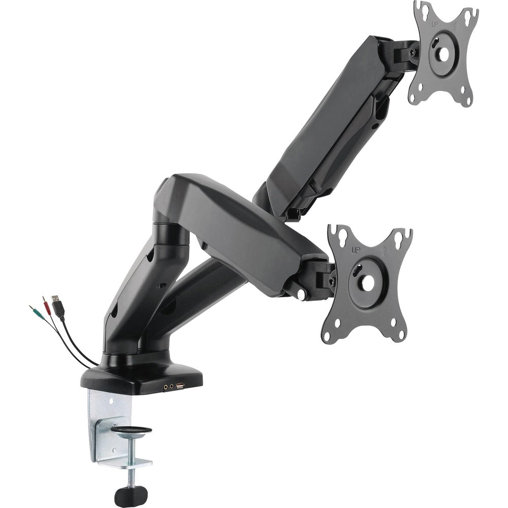 Image of Lorell Monitor Arm, Dual, w/USB, 2 Sections, Adjustable, Black