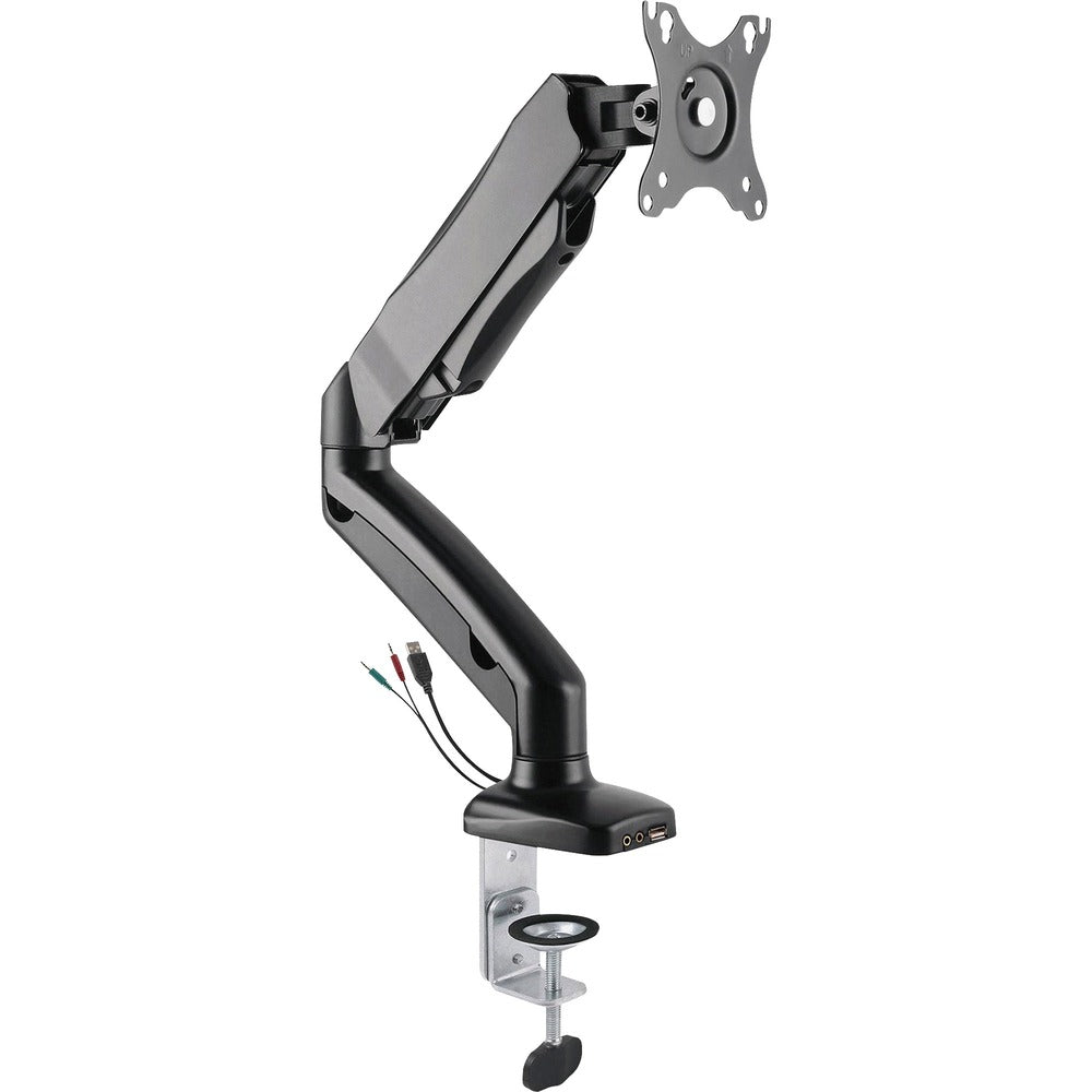 Image of Lorell Monitor Arm, Single, w/USB, 2 Sections, Adjustable, Black