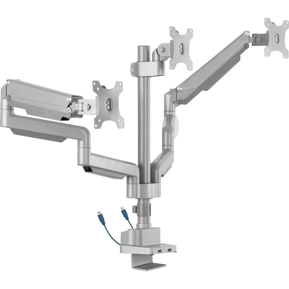 Image of Lorell Monitor Arm, Triple, w/Pole, w/3.0 USB, Adjustable, Gray