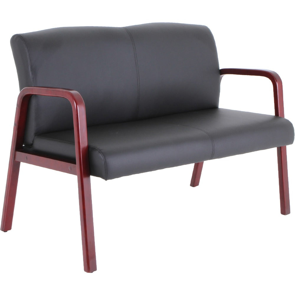 Image of Lorell Guest Loveseat,Leather/Wood,45-1/2"x26-1/8"x33-1/8",BK/MY