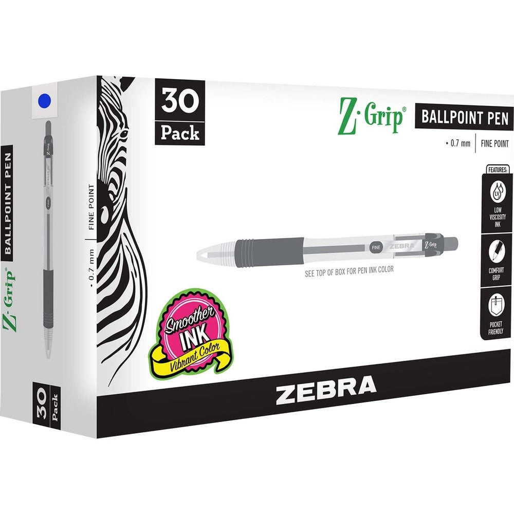 Image of Zebra Pen, Ballpoint, 0.7mm Point, 3/5"x2/5"x5-3/5", 30/PK, Blue
