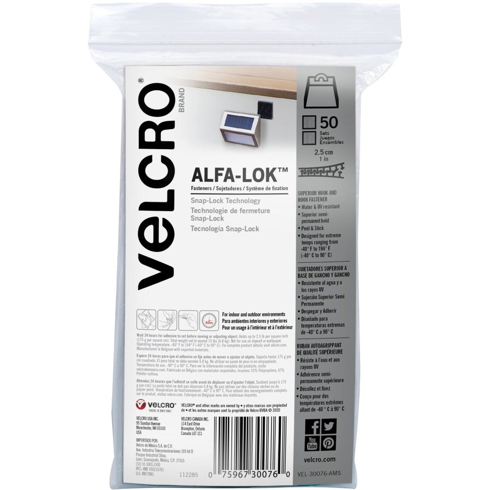 Image of Velcro Industries Fastener, Alfa-Lok, 1"Wx1"Lx1/4"H, 50/PK, Black
