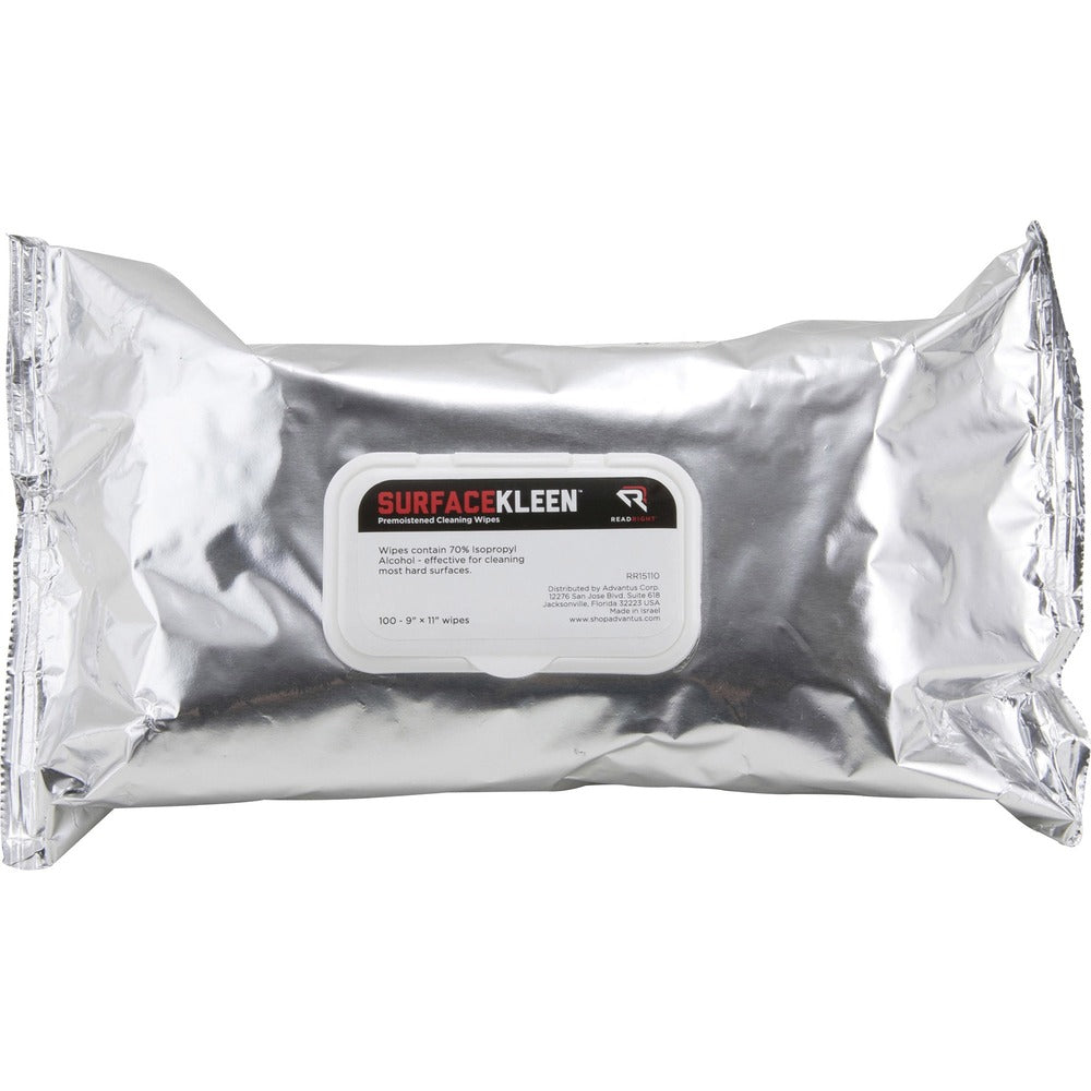 Image of Read/Right Cleaning Wipes, Foil Packet, 9"x10", 100/PK, WE