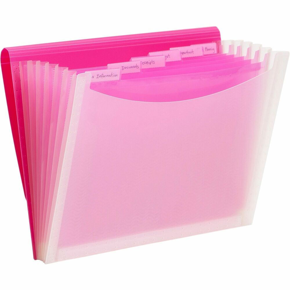 Image of Smead File, Expanding, 6 Divider, 9-1/2"Wx13"Lx3/5"H, Pink/Clear