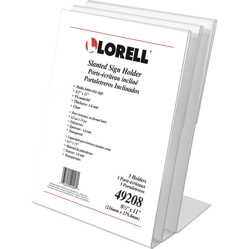 Image of Lorell Sign Holder, Acrylic, Slanted, 8-1/2"x11", 3/PK, Clear