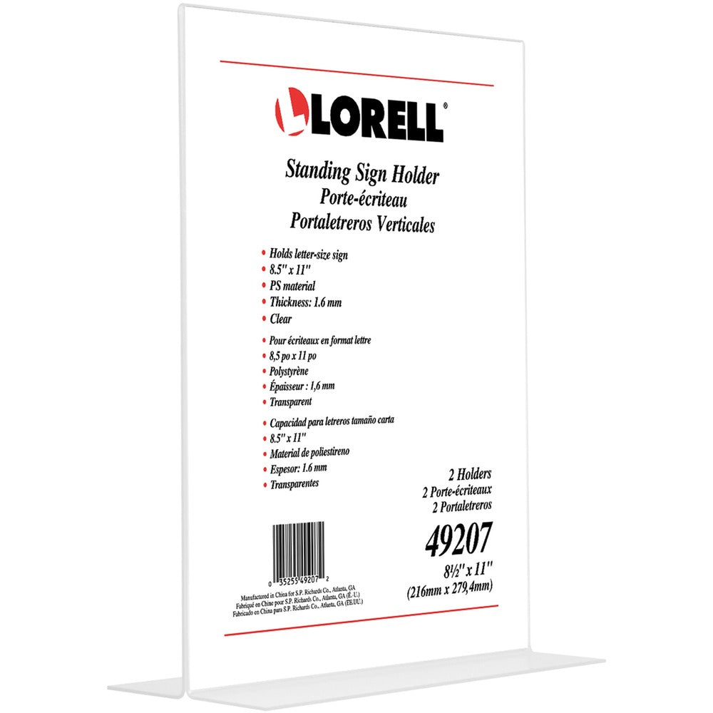 Image of Lorell Sign Holder, Acrylic, T-Base, 8-1/2"x11", 2/PK, Clear