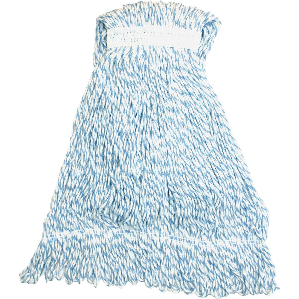Image of Genuine Joe Medium Striped Finish Mop Looped, 21oz., Blue/White