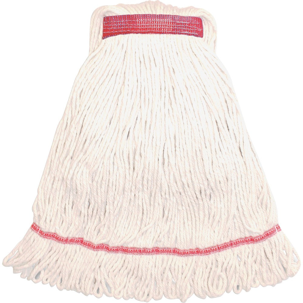 Image of Genuine Joe Wet Mop, Narrow Band, Blend, Looped, 12oz, Large, White
