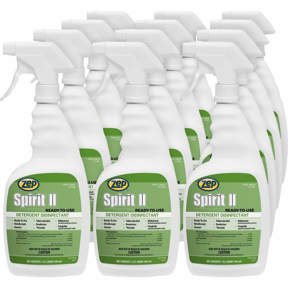 Image of Zep Commercial Detergent Disinfectant, Ready-to-Use, 1 QT, 12/CT, Multi