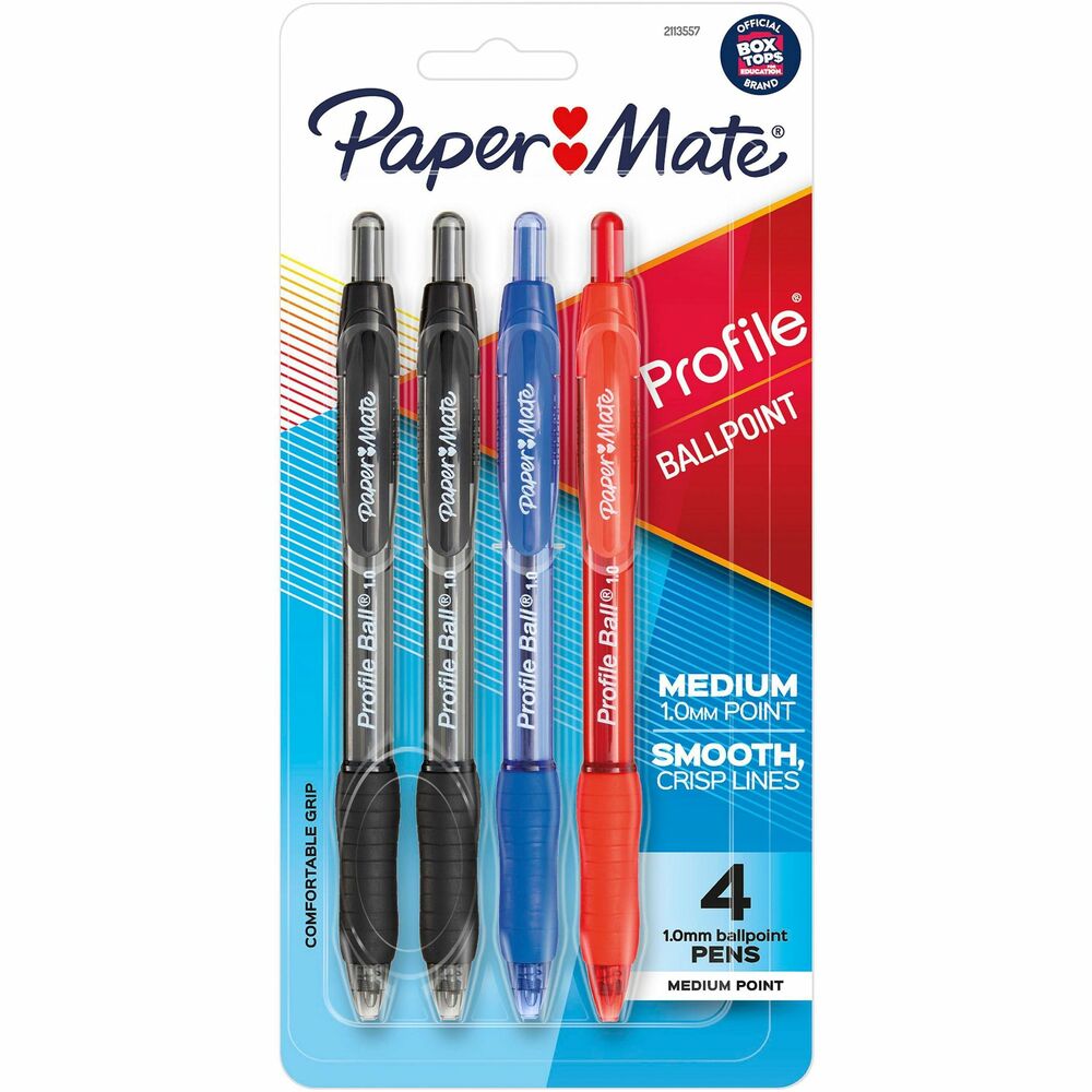 Image of Paper Mate Pen,Ballpoint Profile,Retractable,1.0mm,4/PK,AST Ink/Barrel