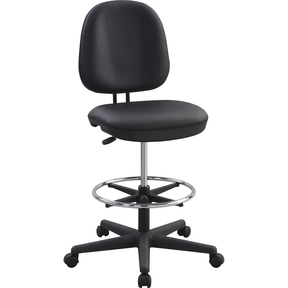 Image of Lorell Stool, PU Contoured Back/Seat, 24.25"x17.5"x36.25" to 44",BK