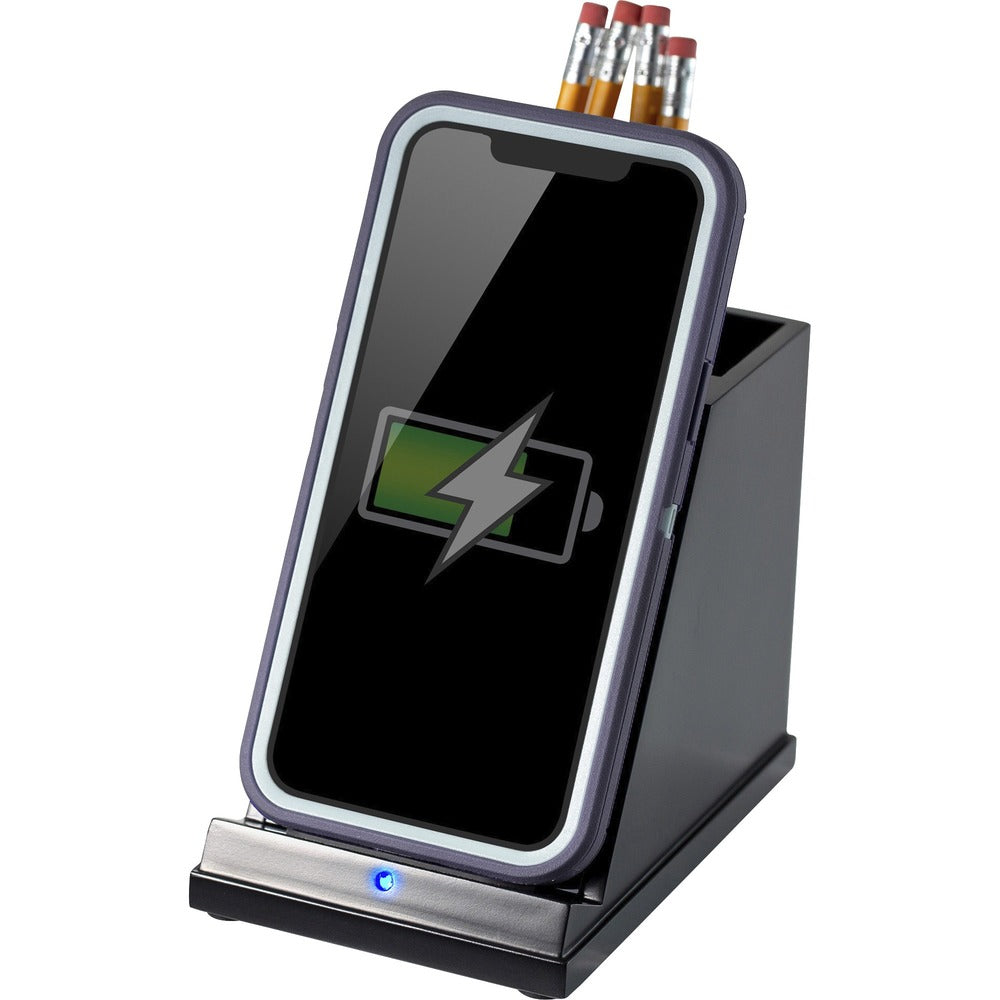 Image of Victor Technology Phone Charger, w/Pencil Cup, Wireless, 4.6"x5.4"x3.7", BK
