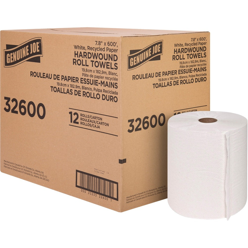 Image of Genuine Joe Hardwound Roll Towels,2"Core,7-7/8"x600',12RL/CT,WE