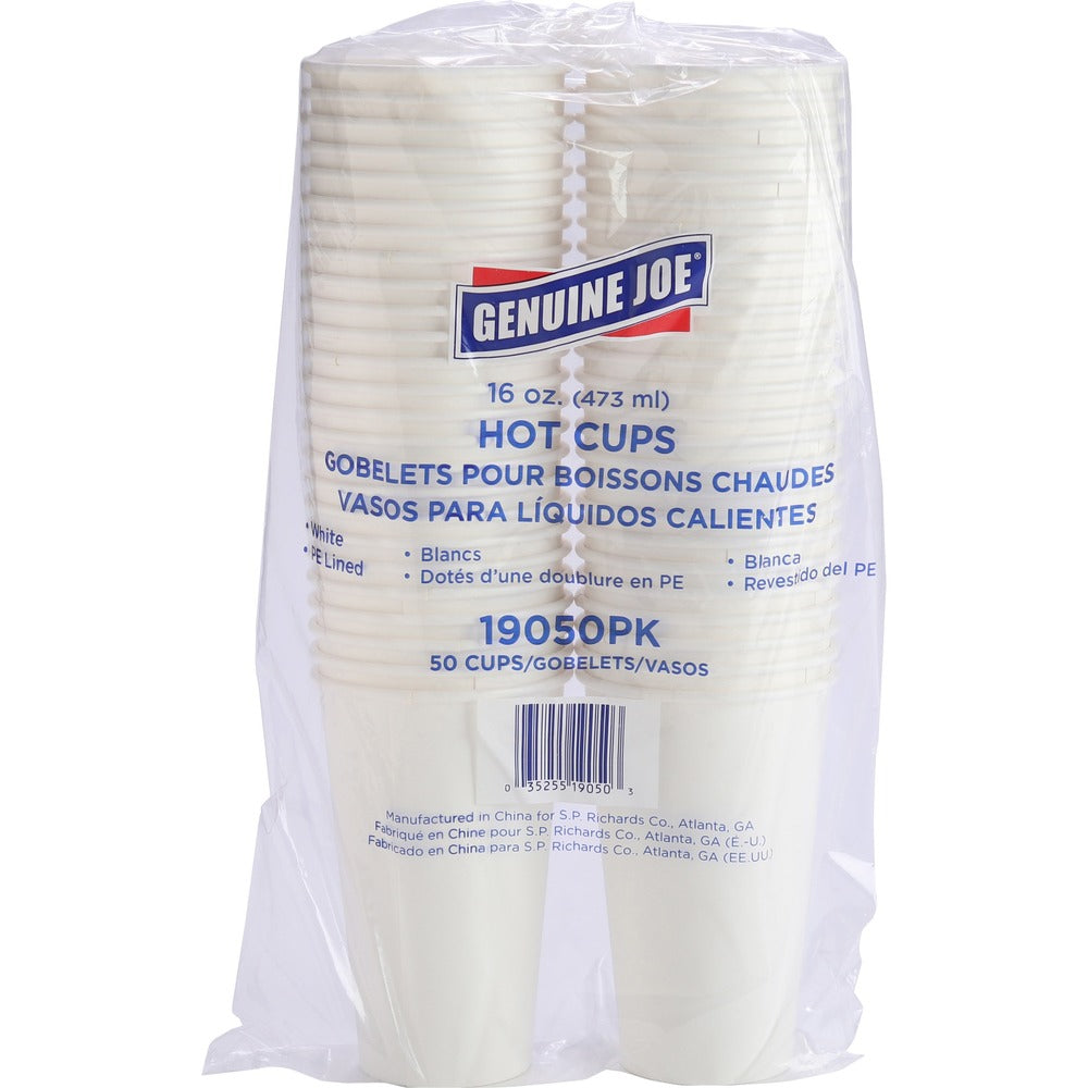 Image of Genuine Joe Hot Coffee Cups, 16oz, 50/PK, White