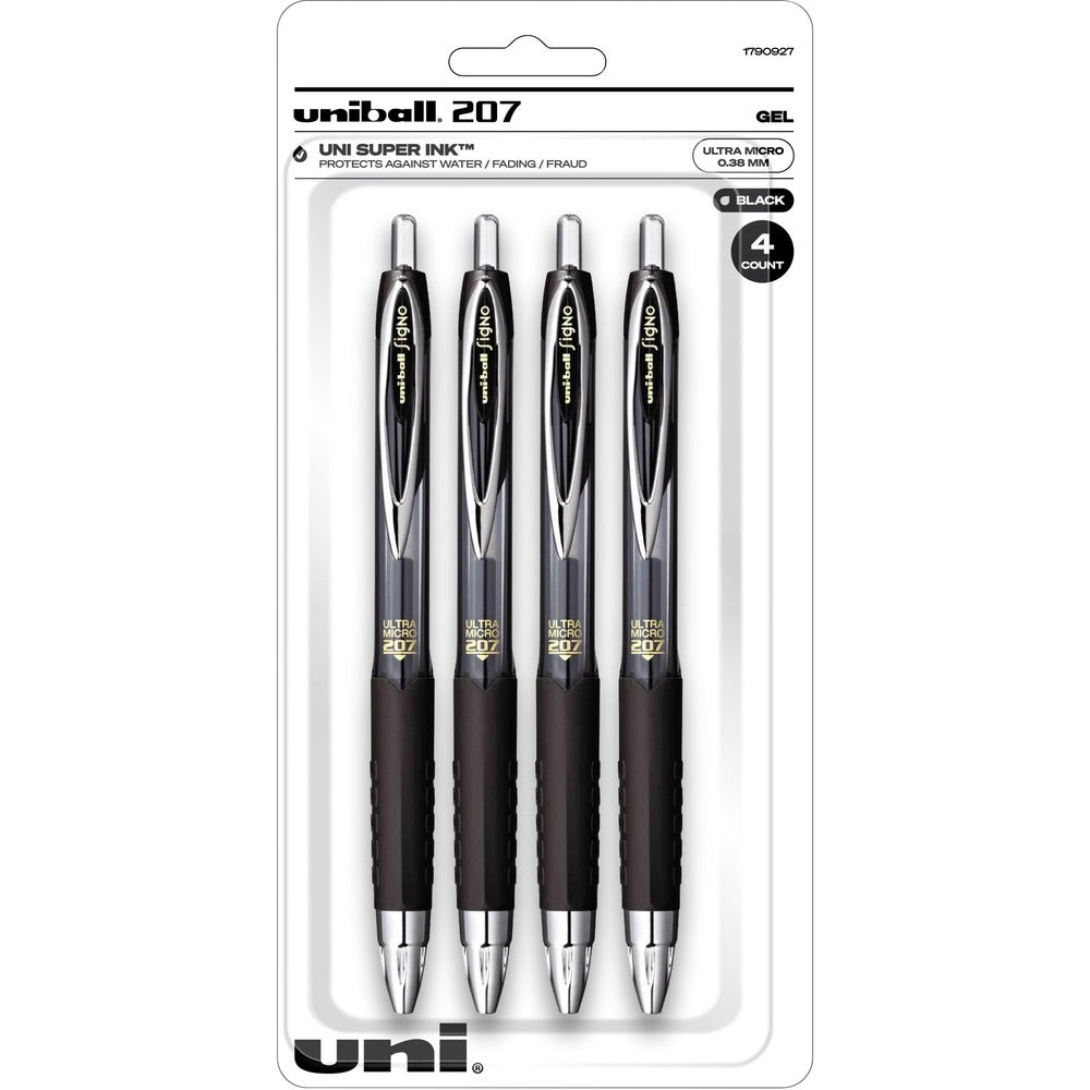 Image of uni-ball Corporation Pen, Gel, 0.38mm, 207, 1/2"Wx3/5"Lx5-3/5"H, 4/PK, Black