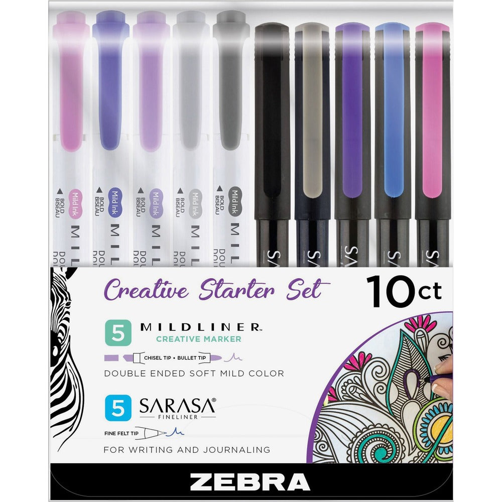 Image of Zebra Pen Set, Sarasa Fineliner, Mildliner Markers, 10/PK, AST