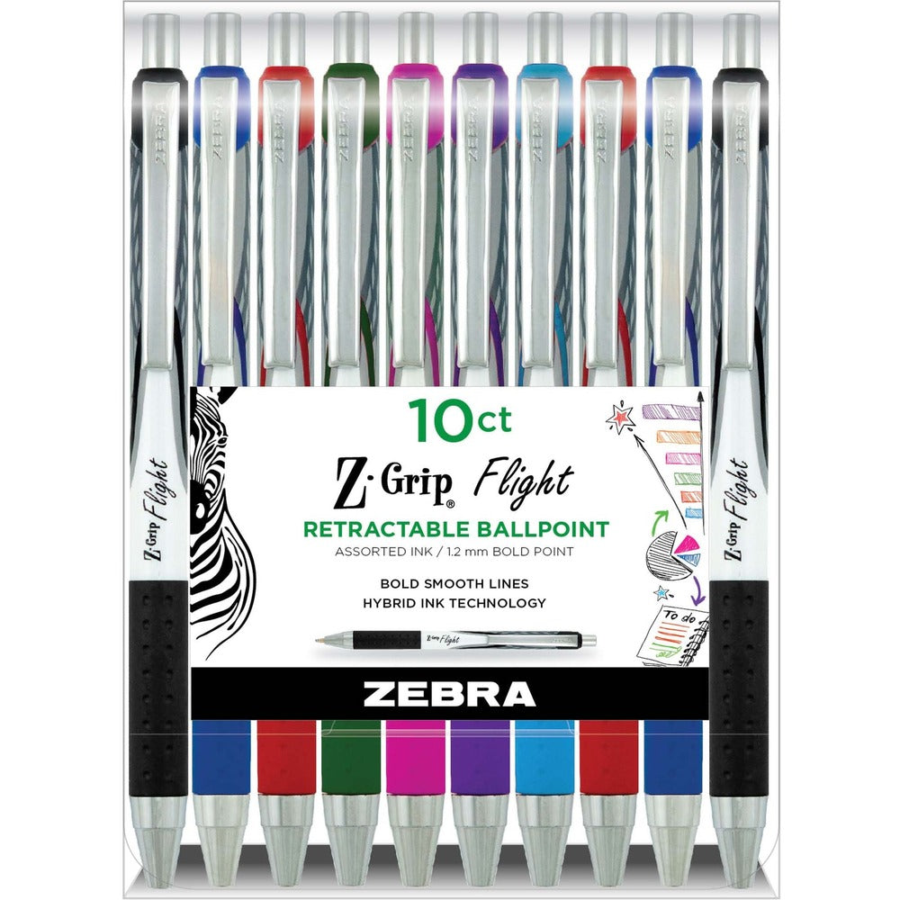 Image of Zebra Z-Grip Pen,Retractable,Rubber Grip,1.2mm,Bold Pt,10/PK,AST
