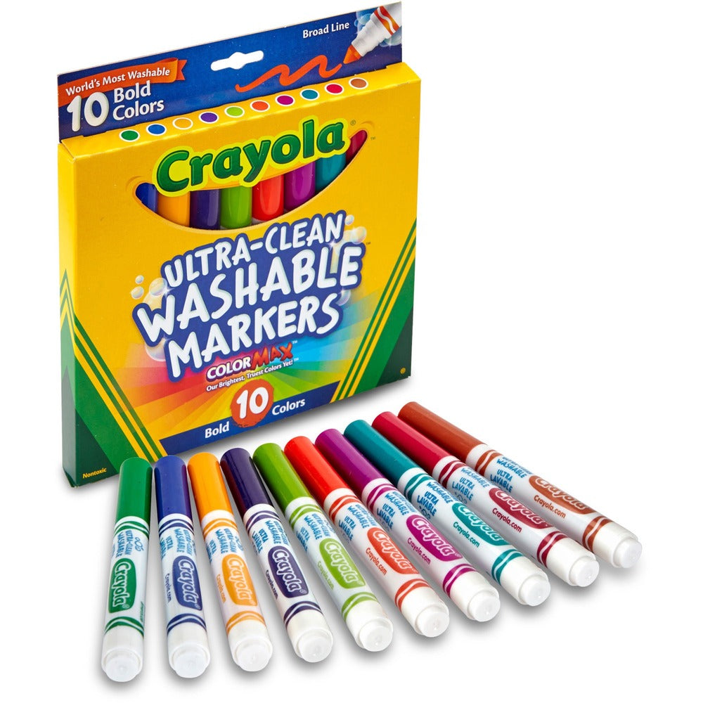Image of Crayola Markers,Washable,Ultra-Clean,Bold,Broad Line,10/PK,AST