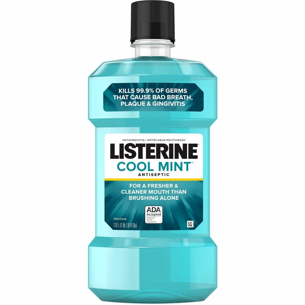 Image of Johnson & Johnson Mouthwash,Anticavity,Cool Mint,1 Liter, Aqua