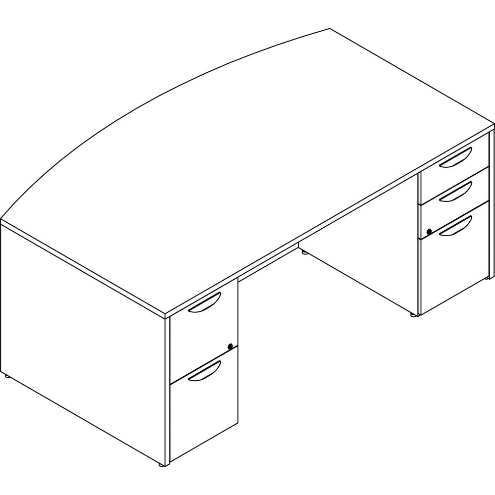 Image of Lorell Double-ped Bowfront Desk, F/F, B/B/F, 72"x42"x29",GrayElm