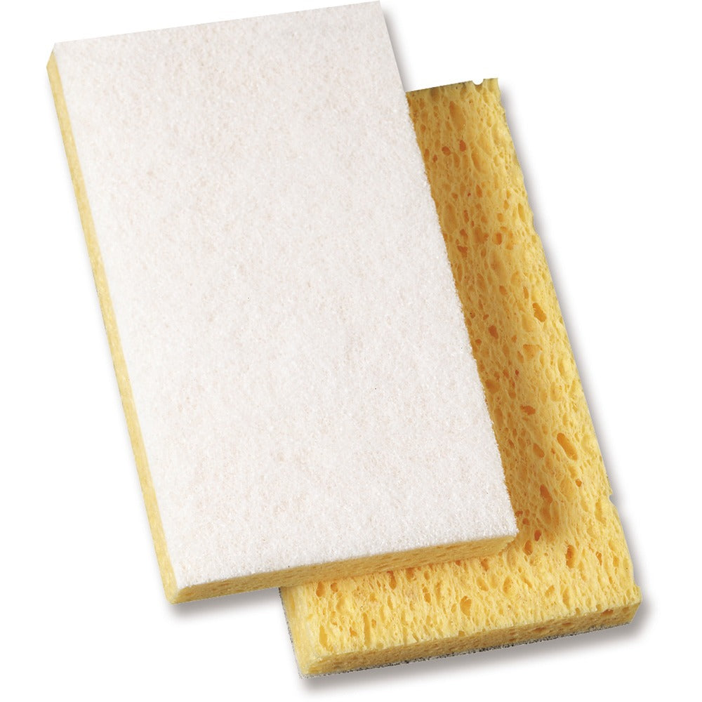 Image of Genuine Joe Scouring Pad, Light-duty,3-1/2"x3-1/2",20/CT,White/Yellow