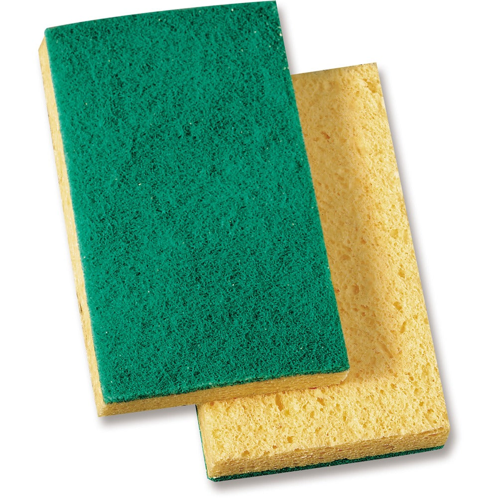 Image of Genuine Joe Scouring Pad,Medium-duty,3-1/2"x3-1/2",20/CT,GN/YW