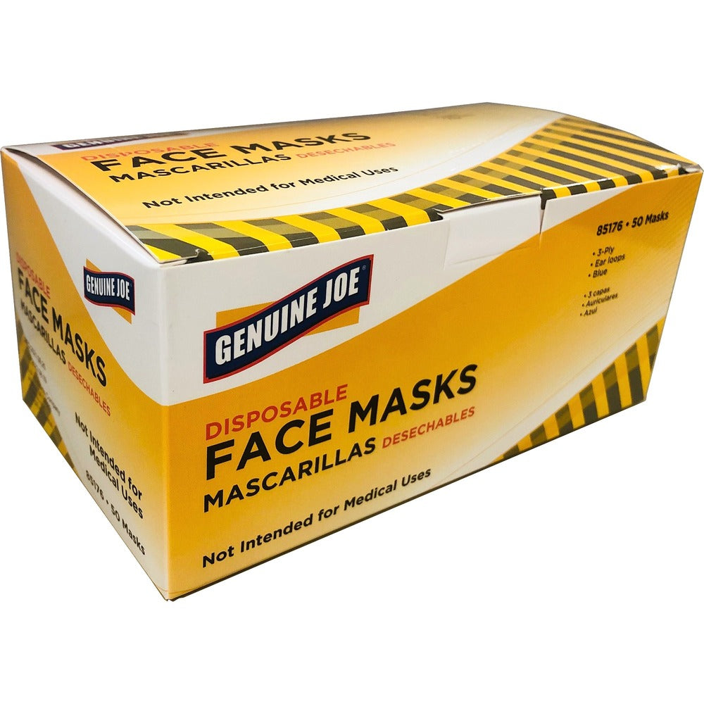 Image of Genuine Joe Face Masks, Disposable, Latex-free, 50/Box, Blue