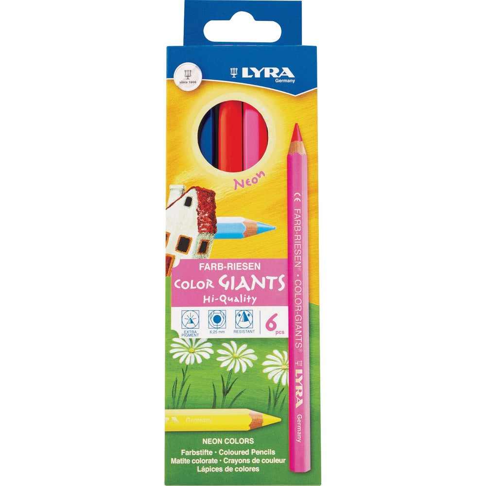 Image of Dixon Ticonderoga Company Pencils,Color,Giant,6 Colors,6.25mm Lead,6/PK,AST Neon