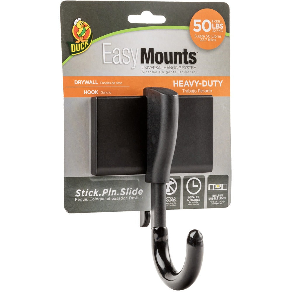 Image of Duck Brand Hook,Hvy-Duty,f/Drywall/Wood,50 lb Cap,3.7"x3"x5.75",BK