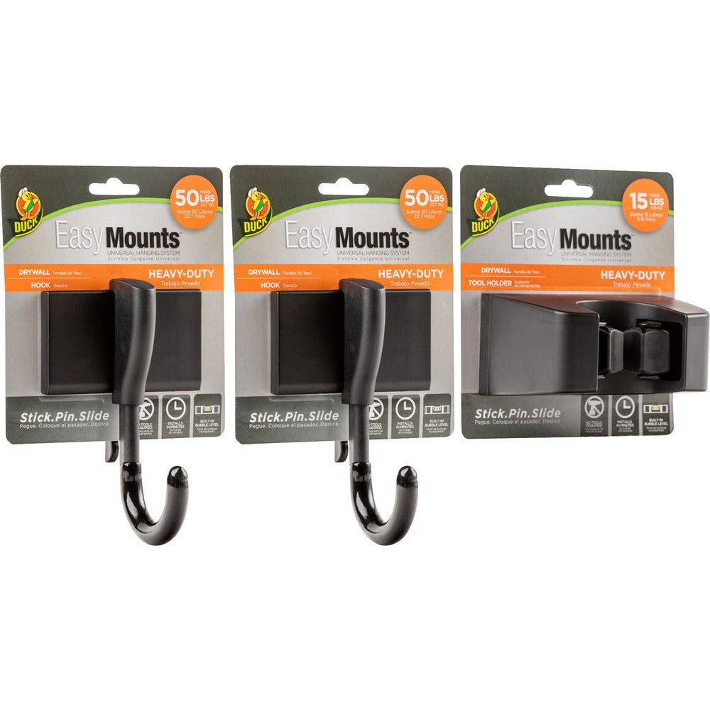 Image of Duck Brand Hooks/Holder Kit,Hvy-Duty,f/Drywall/Wood,50/15 lb Cap,BK