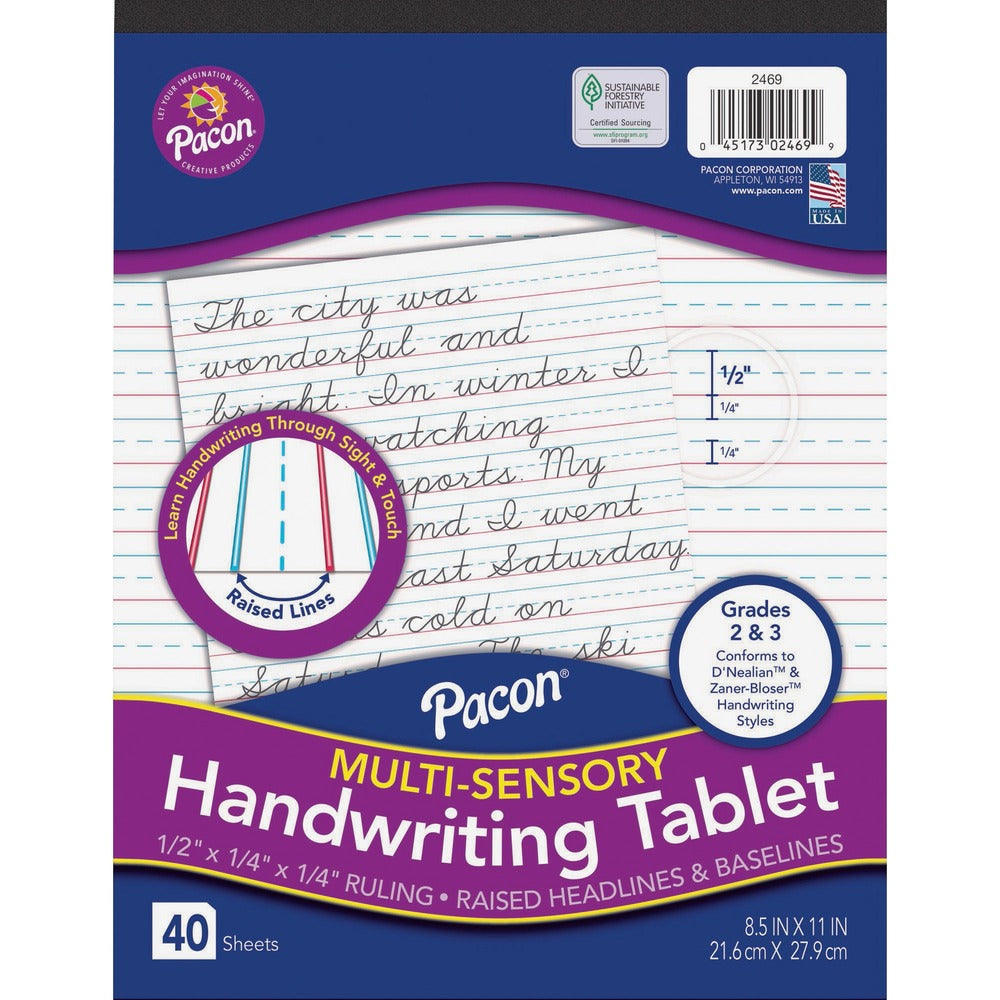 Image of Pacon Handwriting Tablet,Raised,Short-Rld,40 Shts,8-1/2"x11",WE