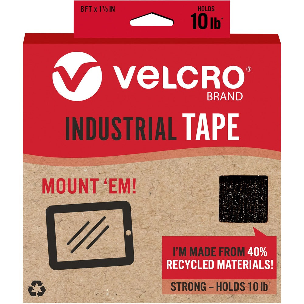 Image of Velcro Industries Mounting Tape,Industrial,Recycled,10 lb Cap,1-7/8"x8',BK