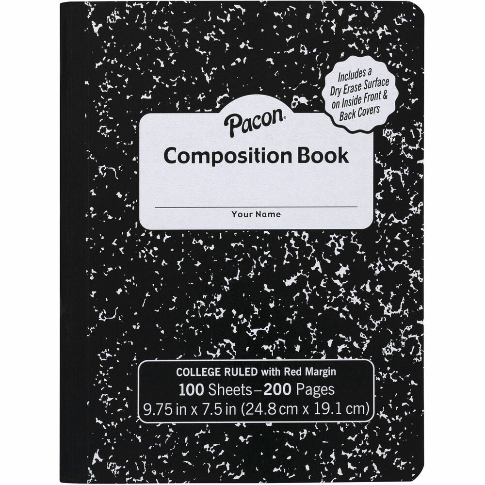 Image of Pacon Comp Book,w/Erasable,3/8" Rld,100Sht,9-3/4"x7-1/2",BK/Marble