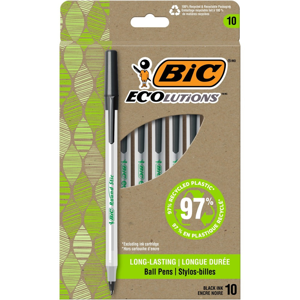 Image of Bic Pen,Ballpoint,Stick,1.0mm,10/PK,Semi-CL Barrel/Black Ink