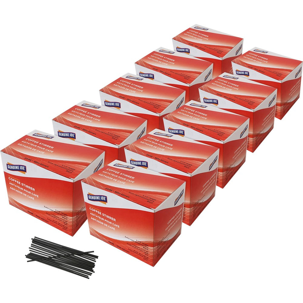 Image of Genuine Joe Stirrer,Single Tube,Unwrapped,5-1/2"L,1000/BX,10BX/CT,BK