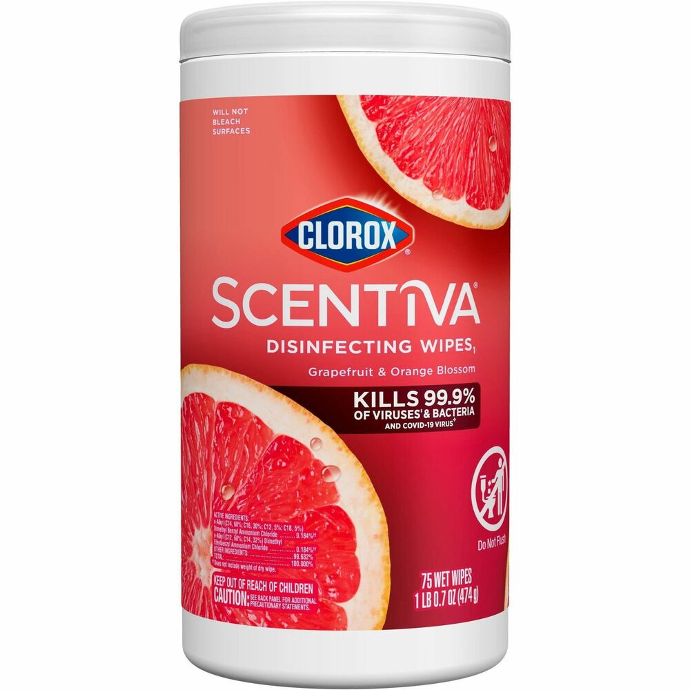 Image of Clorox Company Wipes,Disinfecting,Tahitian Grapefruit Splash,75/Tub,WE