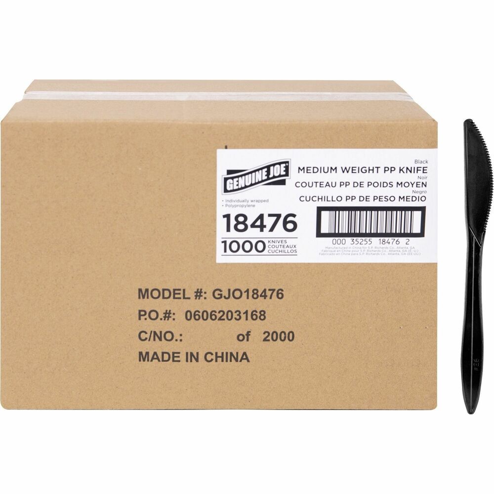 Image of Genuine Joe Knives,Medium-weight Polypropylene,Wrapped,1000/CT,Black