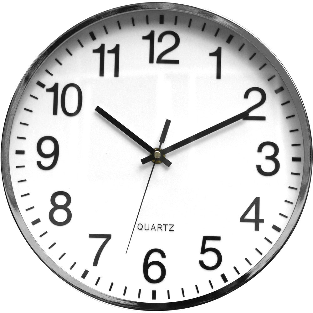 Image of Victory Light USA LLC Clock,Wall,Metal,12"Dia,1-3/4"D,Chrome/White