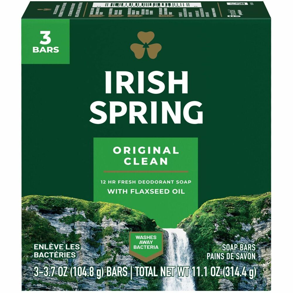Image of Colgate-Palmolive Company Bar Soap, Irish Spring, 12-Hr Protection, 3.75oz Bar, 18/CT