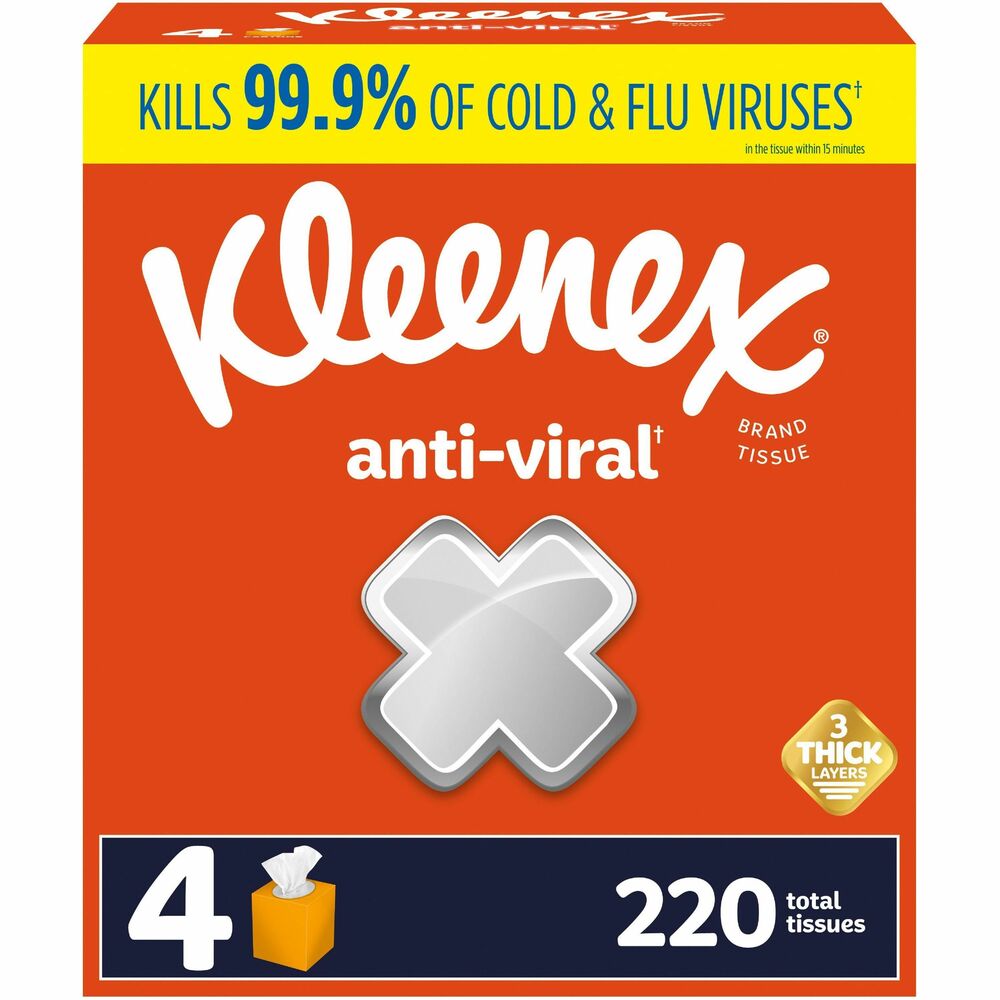 Image of Kimberly-Clark Professional Facial Tissues, Anti-Viral, 55/BX, 4BX/PK, 12PK/CT, White