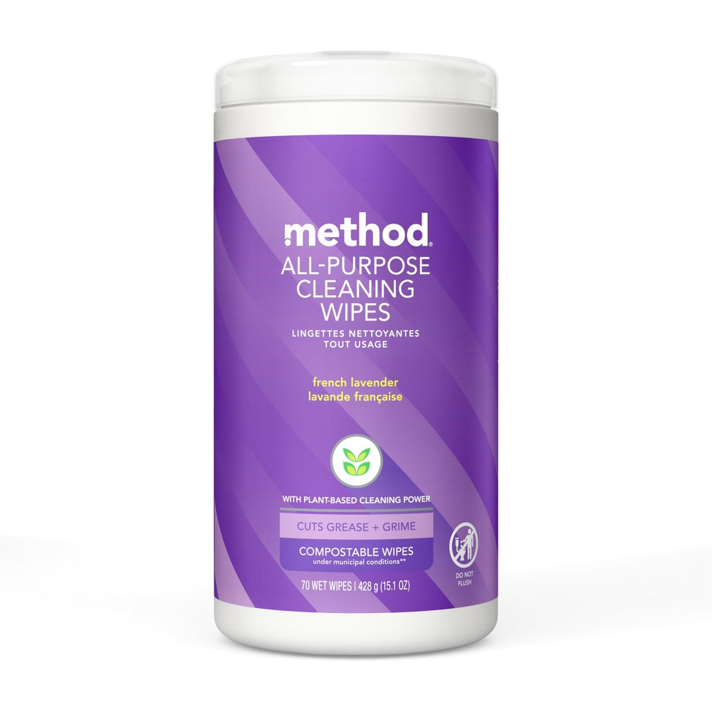 Image of Method Products Wipes,Cleaning,Plant-based,French Lavender,70/Tub,White